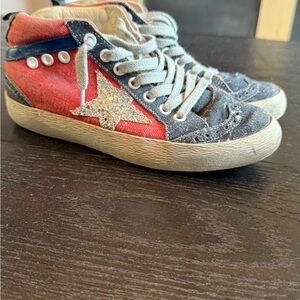 Golden Goose Red and Blue Distressed Sneakers